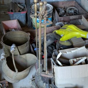 Antique hearth set - tools and ash bucket